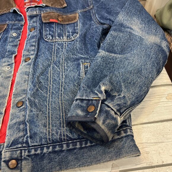Vintage Big Smith Mens Quilt Lined Denim Distress Jacket Corduroy Collar L? - Picture 3 of 16